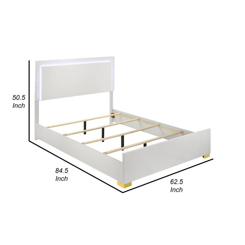 Dex Platform Queen Bed, Panel LED Headboard, White Wood Melamine Finish
