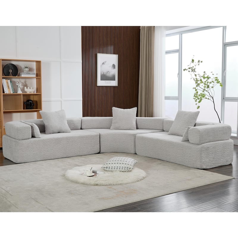 Oversized Gray Upholstered 4 Seater Modular Curved Sofa for Living Room
