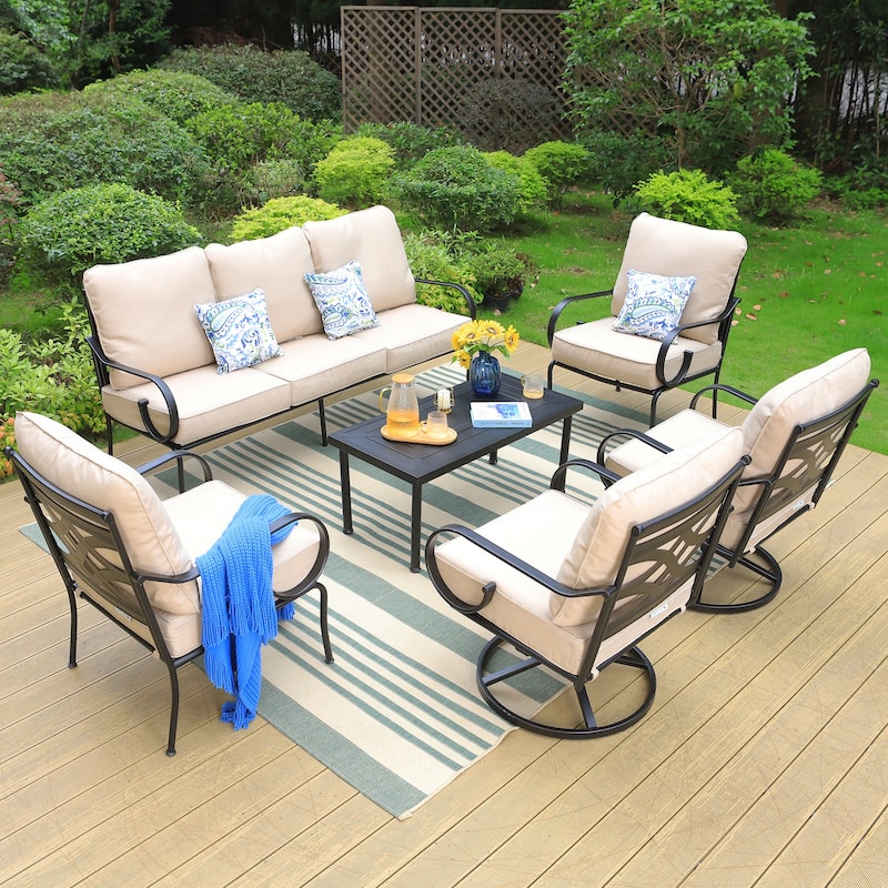 MAISON ARTS 5/7-Seat Patio Conversation Set with 3-Seat Sofa, 2/4 Single Chairs, 2-Seat Sofa and 1 Coffee Table