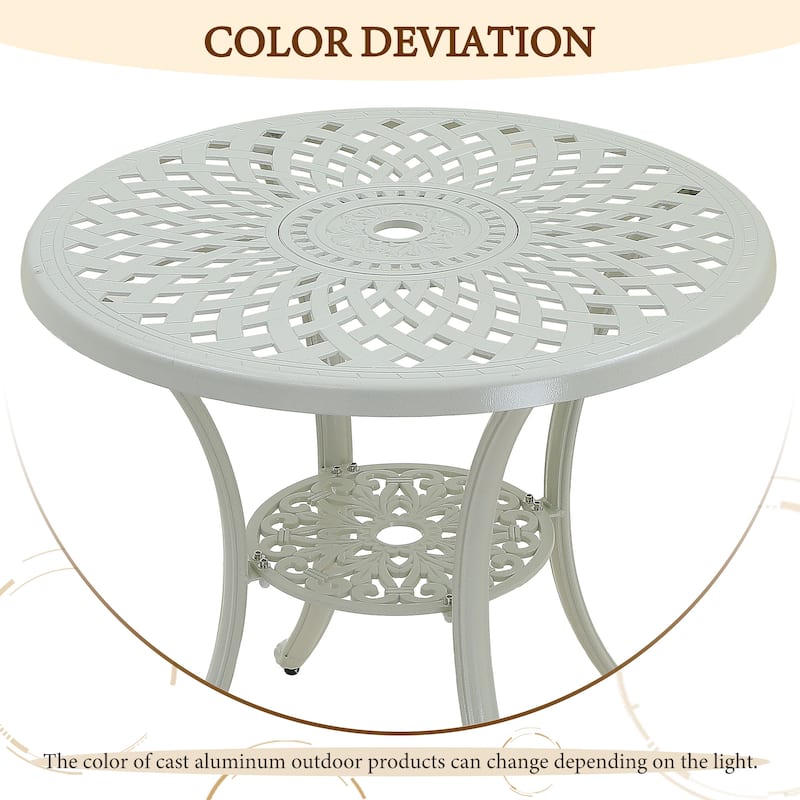 Clihome Patio Cast Aluminum Dining Table with Umbrella Hole