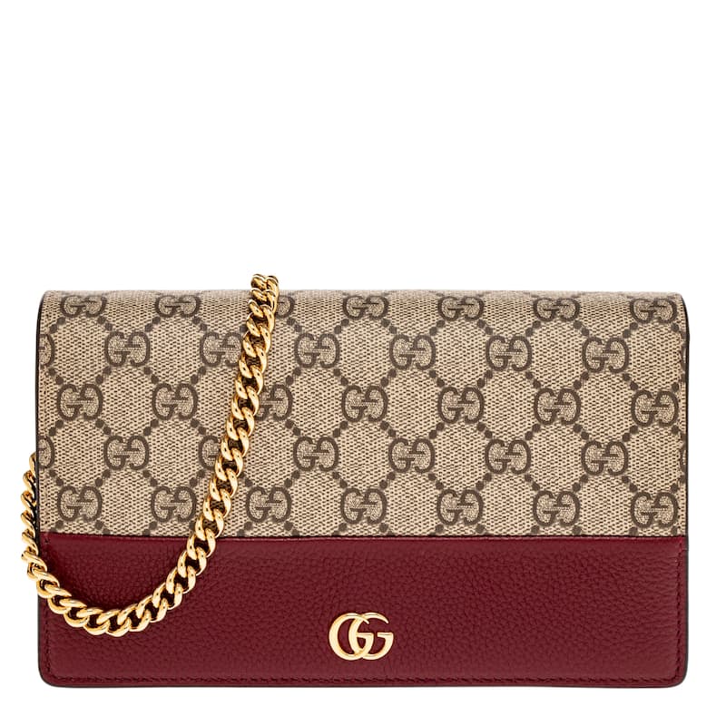 Gucci Bi-Color GG Marmont Wallet on Chain - Beige and Rosso Ancora Red