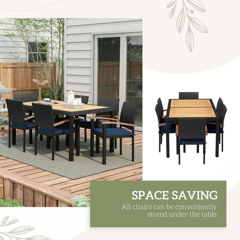 Outdoor Dining Set, Patio Table and Chairs, Acacia Wood Top, Cushions