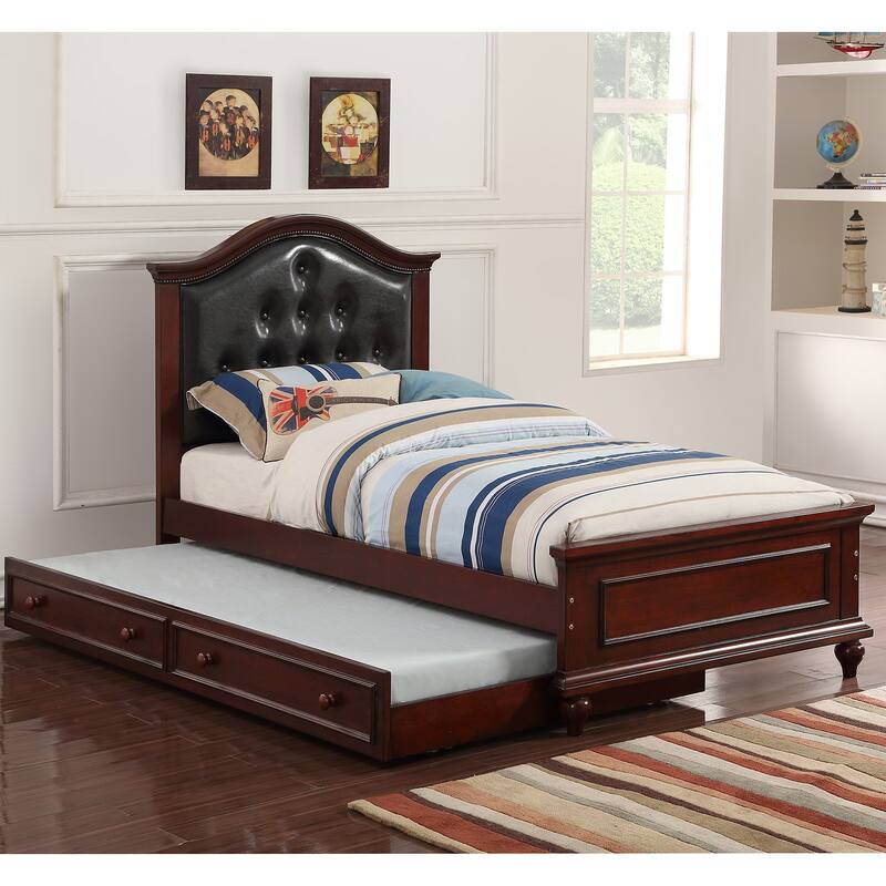 Twin Size Bed with Trundle - Black and Cherry Brown