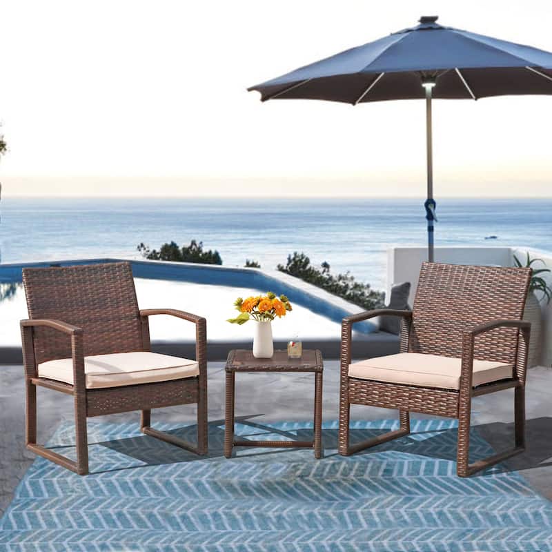 3-pc. Outdoor Cushioned Wicker Chat Set - Beige
