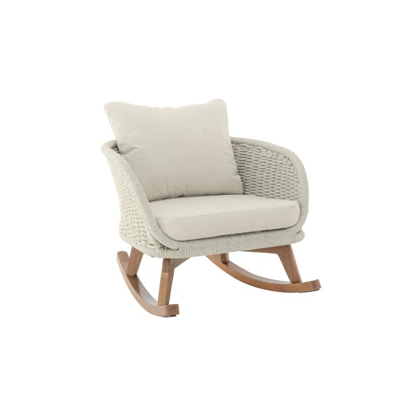[Set of 2] 29.5" Contemporary Minimalist Beige Wicker Rocking Chair with Soft Polyester Cushions and Durable Wooden Frame