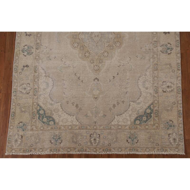 Vintage Distressed Tabriz Persian Rug Handmade Oriental Wool Carpet - 6'4" x 9'3"