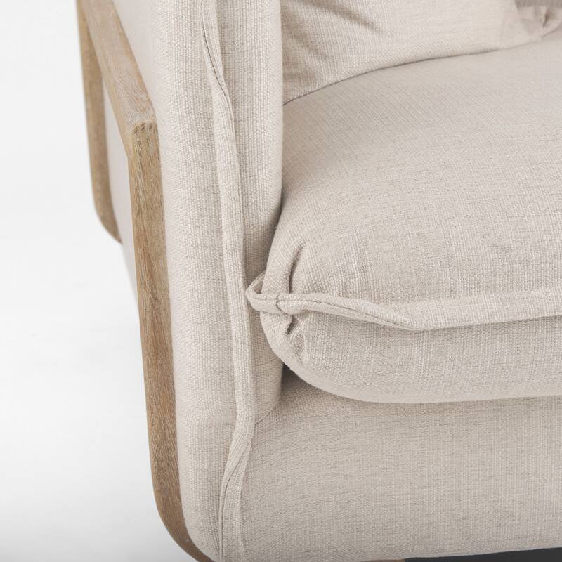 Roy II Beige Fabric w/ Light Brown Solid Wood Frame Arm Chair - 43.3"W x 41.7"D x 33"H