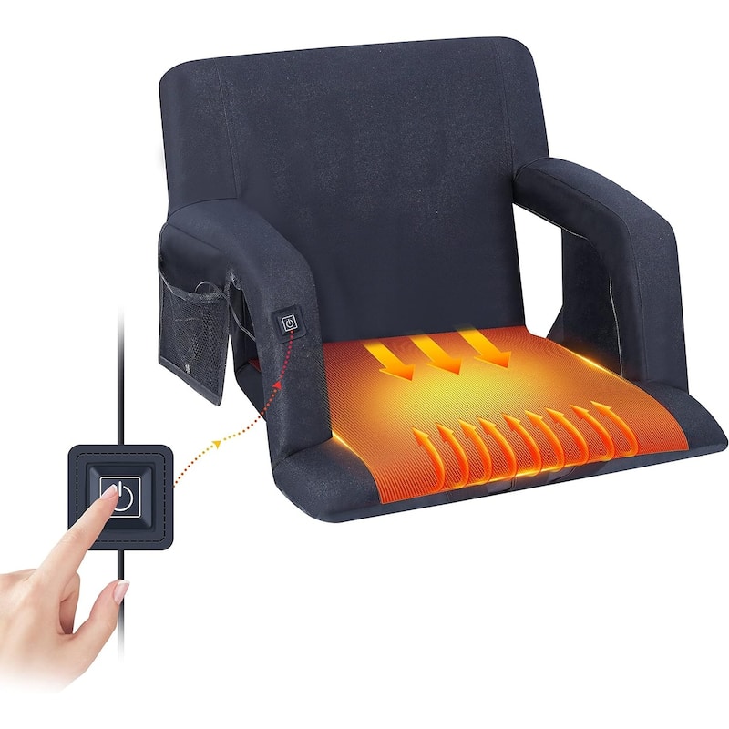 Heated Stadium Seats, 5 Reclining Positions Bleacher Chairs with Padded Armrests, NO Power Bank - 1-Pack