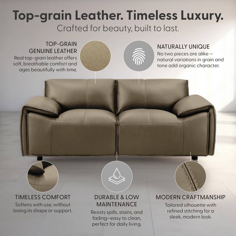 Tanner Top Grain Leather Loveseat, Sofa, or Living Room Set with Padded Arms