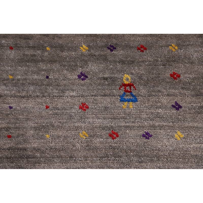 Earth Tone Striped Gabbeh Indian Area Rug Silk Carpet - 8'3" X 9'9"