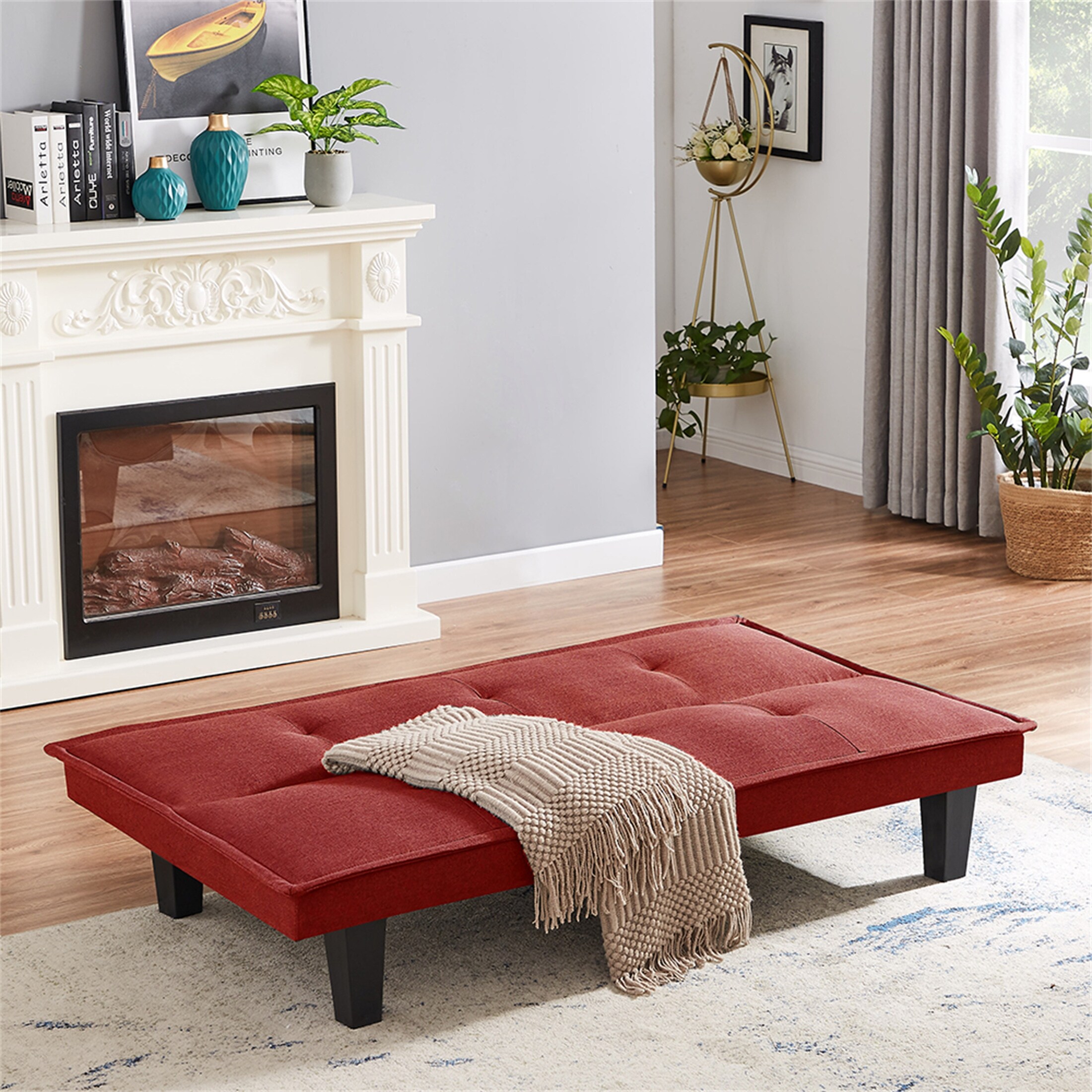 Red Sleeper Sofa Couch Convertible Futon Fabric Sofa Bed Fold Living Room 