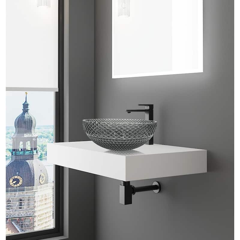 Jewel 16" Round Decorative Crystal Vessel Sinks With White Base