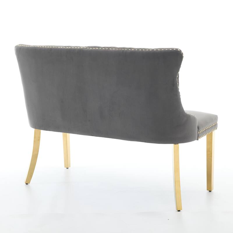 Roomfitters Upholstered Loveseat Bench with Nailhead Trim and Gold Legs, Modern High Back Settee for Dining Room