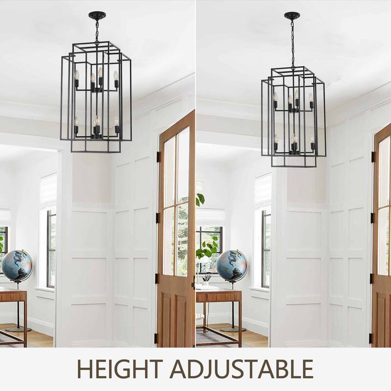 18" Modern 8-Light Geometric Pendant Chandelier, Industrial Metal Frame, Adjustable Hanging Light (No Bulbs)