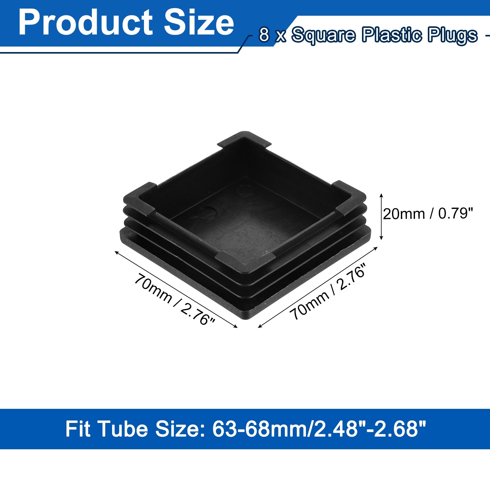 Square Plastic Plugs, Pipe Tubing End Cap for Square Tube Furniture Chair Legs - Black