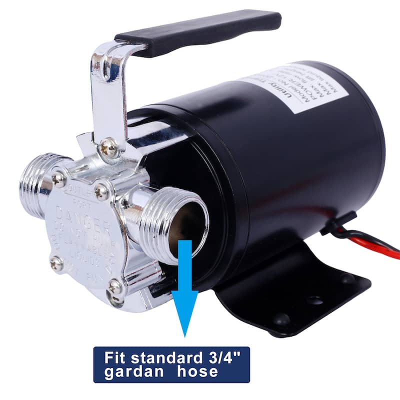 DC 12-Volt 330GPH Battery Powered Mini Portable Electric Utility Sump Transfer Water Pump with Water Hose Kit Black