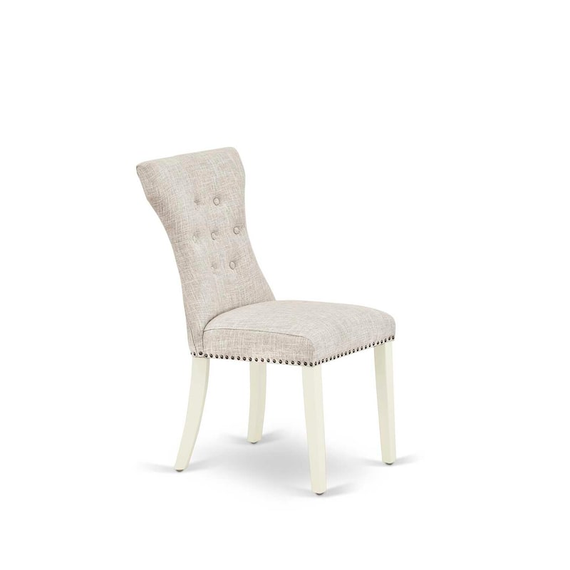 Parson Dining Chairs Set of 2 - Linen White Legs, Doeskin Fabric - Elegant High Back Kitchen Chairs