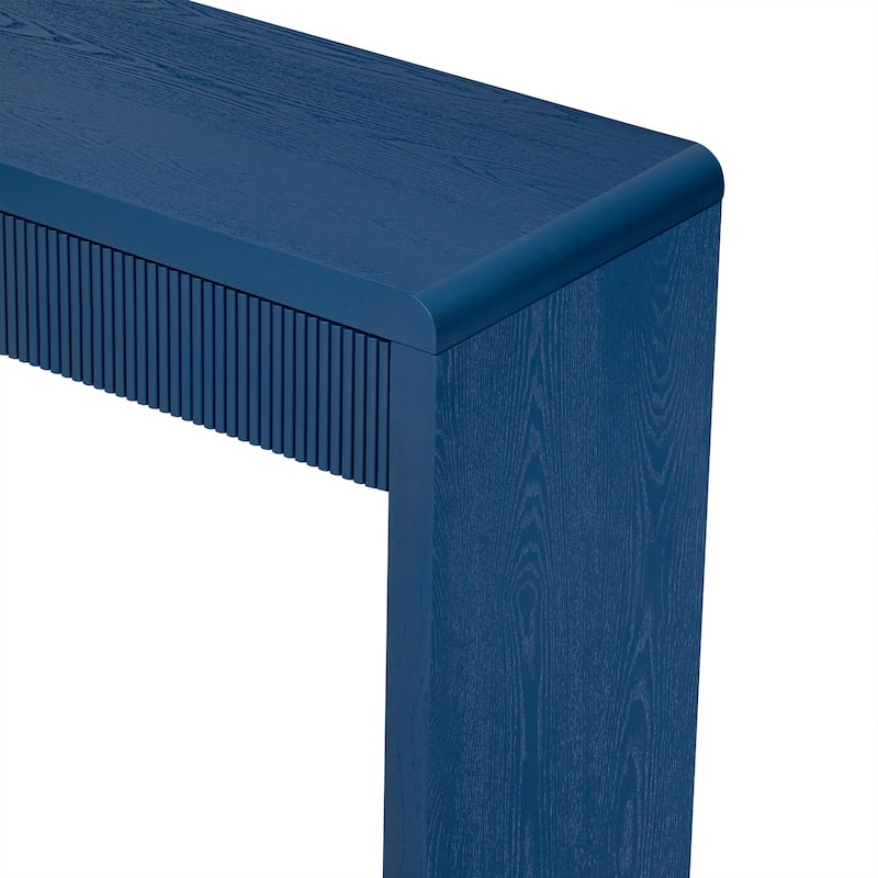 Curved Console Table with 3 Fluted Drawers, Solid Wood Veneer Entryway Table, Living Roomn Accent Table Hallway Side Table