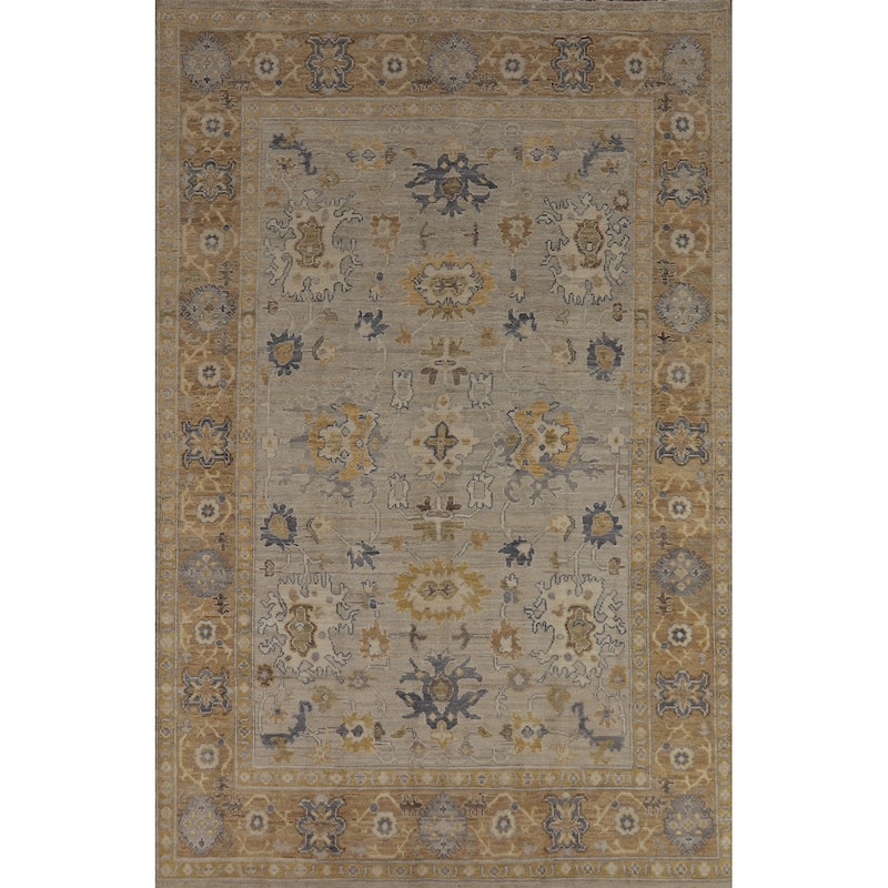 Vegetable Dye Oushak Turkish Area Rug Handmade Grey Wool Carpet - 5'9" x 9'2"