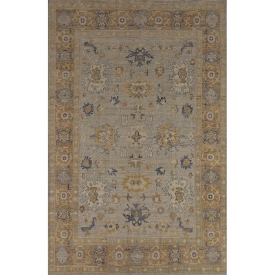 Vegetable Dye Oushak Turkish Area Rug Handmade Grey Wool Carpet - 5'9" x 9'2"