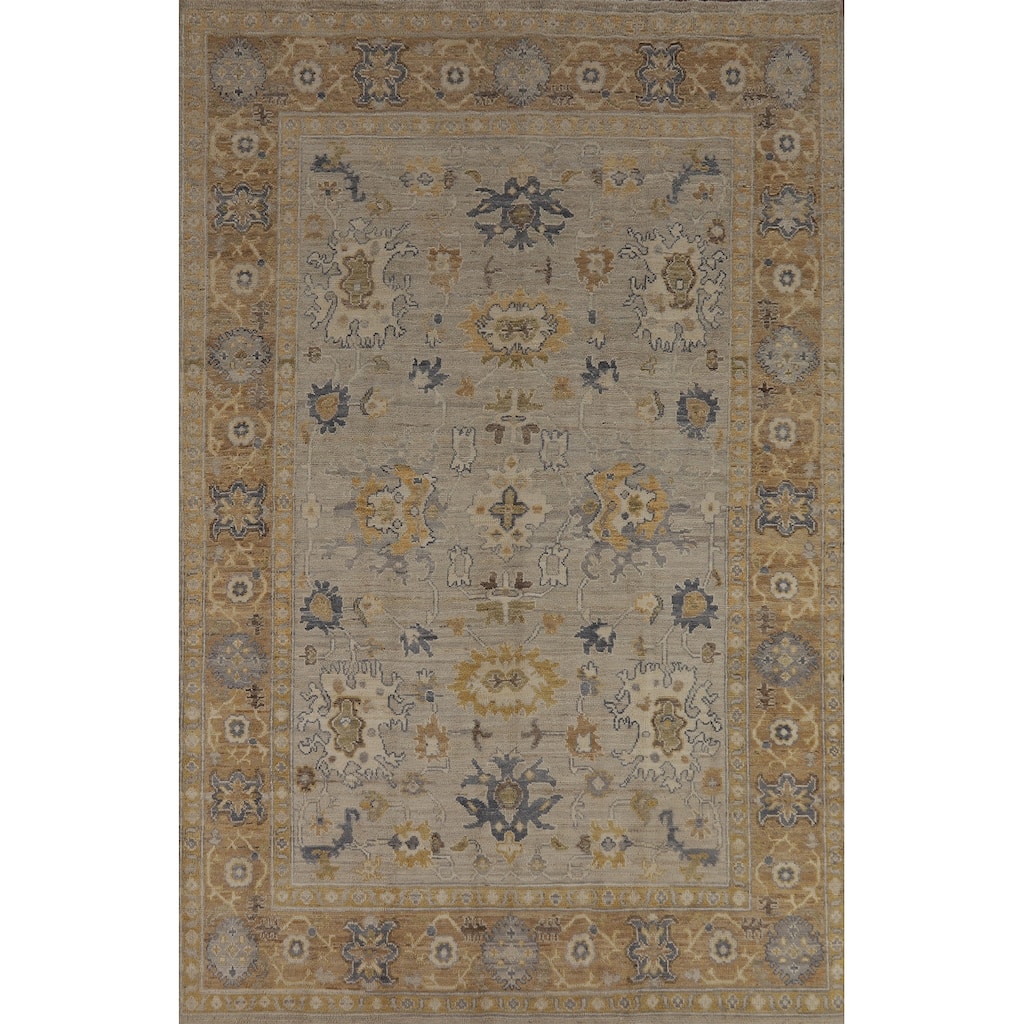 Vegetable Dye Oushak Turkish Area Rug Handmade Grey Wool Carpet - 5'9" x 9'2"