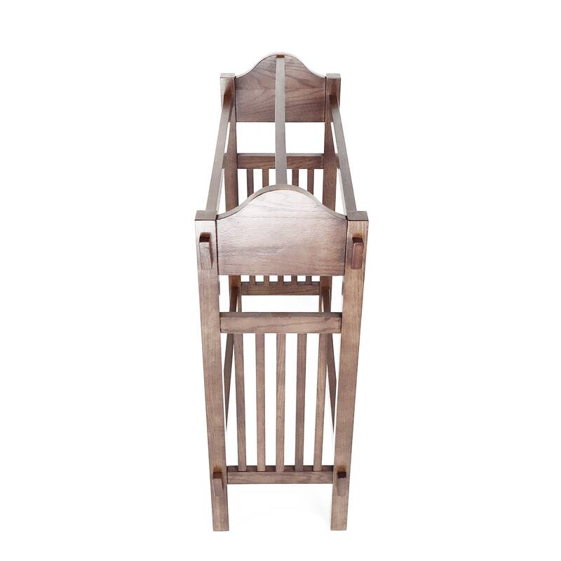 Wooden Mission Style Quilt Rack with 3 Hanging Bars on Scrolled Top, Brown