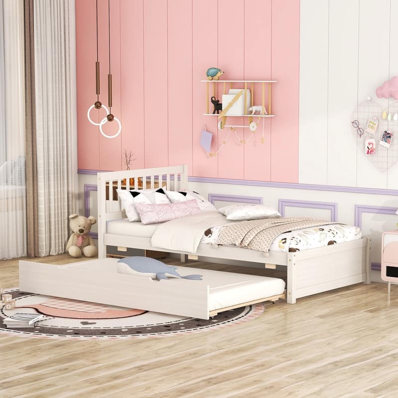 Wooden Twin Size Platform Bed Frame with Trundle