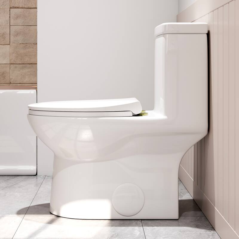 HOROW 1 Piece Dual Flush Elongated Toilet White 0.8 1.28 GPF Seat Included Brushed Gold Button