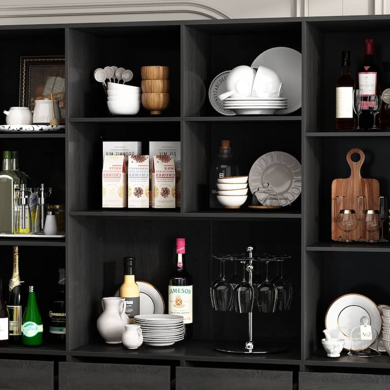 Black Freestanding Kitchen Pantry, Buffet Cabinet with Shelves & Doors - 78.7"H x 63"W