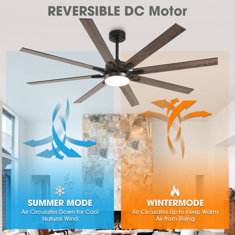 65" Integrated LED White Dimmable Ceiling Fan with Light and Remote - 65" D x 65" W x 13.4" H