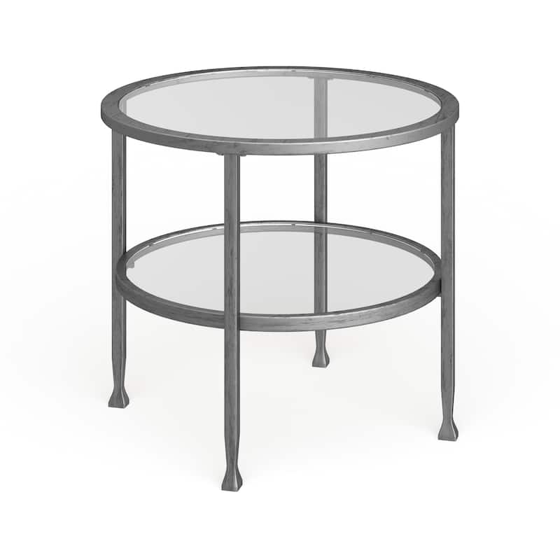 SEI Furniture Glenn Silver Metal Round Side Table with Shelf - Silver - Glass