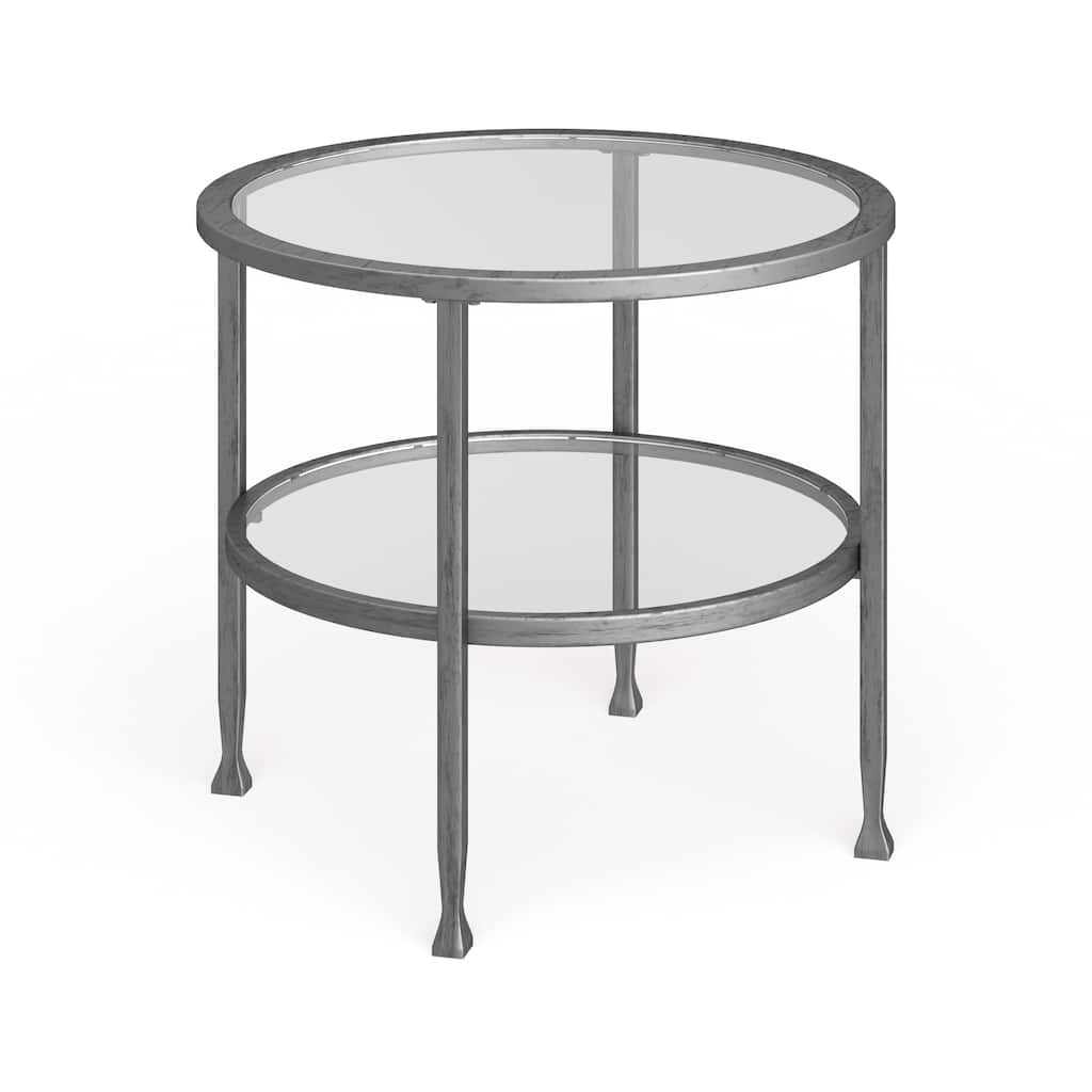 SEI Furniture Glenn Silver Metal Round Side Table with Shelf