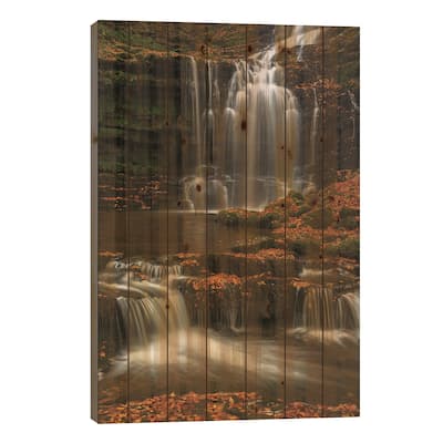 Woodland Waterfall Print On Wood by Adam Burton - Multi-Color