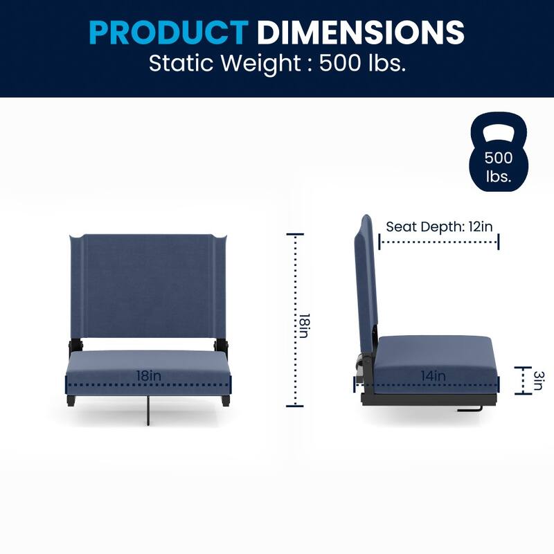 Ultra-Padded Stadium Chair - 18"W x 14"D x 18"H - 18"W x 14"D x 18"H