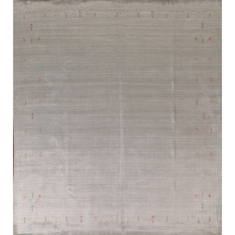 Striped Gabbeh Square Area Rug Handmade Wool Carpet - 9'8"x 9'8"