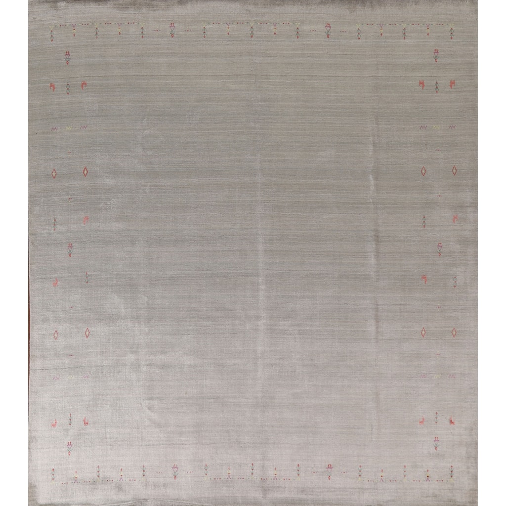 Striped Gabbeh Square Area Rug Handmade Wool Carpet - 9'8"x 9'8"