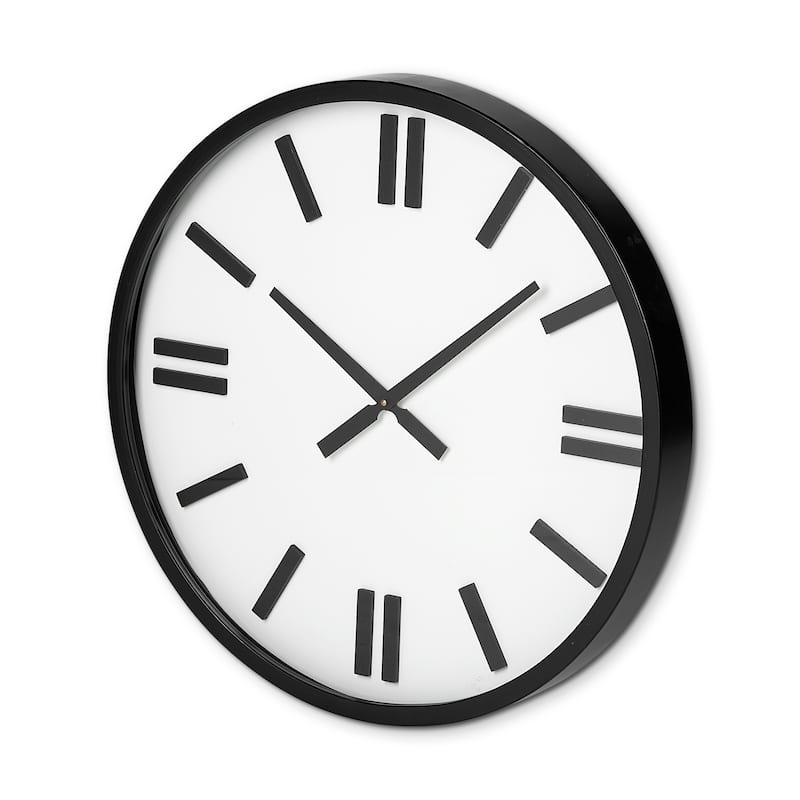 Derby 24" Round Black & White Metal Modern Wall Clock - 24.2"W x 2.3"D x 24.2"H - Black & White