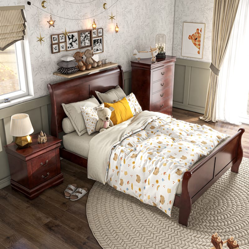 Furniture of America Mayday Modern Solid Wood 3-Piece Sleigh Bedroom Set
