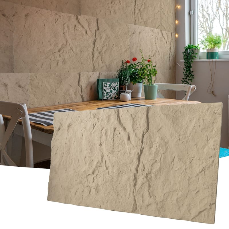 Art3d 24" x 48" Texture 3D Wall Panels,PU Wall Panels for Interior Wall Decor in Stone Yellow,4-Pack - 24X48