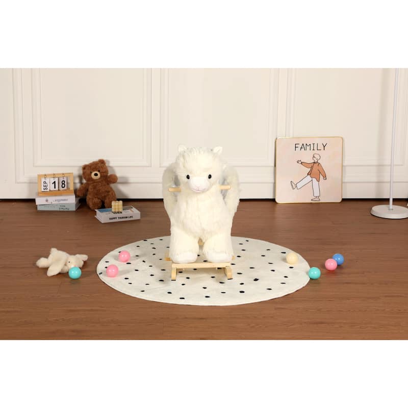 Kids Ride-On Rocking Horse Toy with Lullaby Song, Rocking Toy with Hand Puppets & Safety Belt