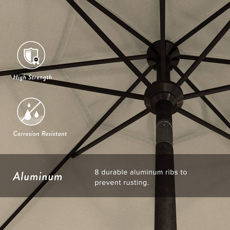 California Umbrella 9' Rd. Aluminum Market Umbrella, Deluxe Crank Lift with Collar Tilt, Bronze Frame Finish, Olefin Fabric