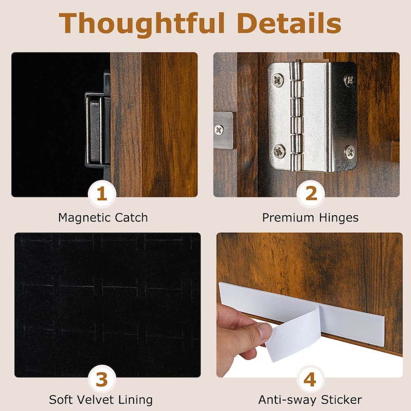 Costway Wall Mounted Jewelry Cabinet Door Hanging Jewelry Armoire with - See Details