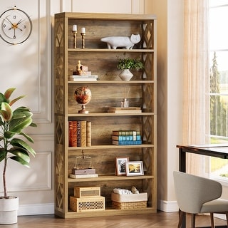 7-Tier Brown Wood Bookshelf, Floor Standing Open Display Storage ...
