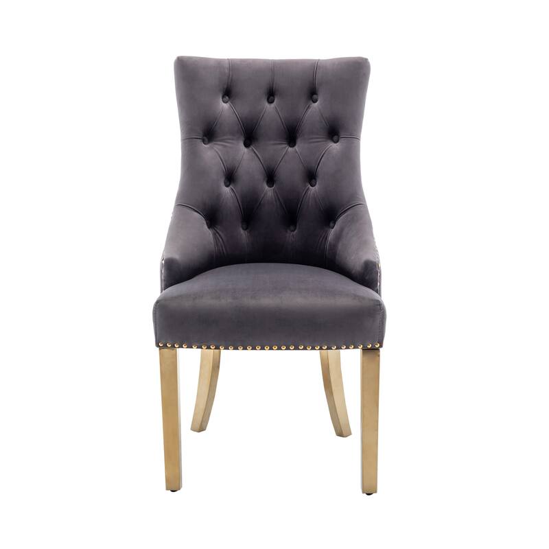 Porthos Home Drew Tufted Velvet Dining Chairs with Gold Chrome Legs, Set of 2