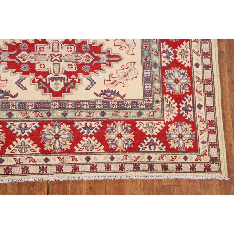 Beige / Ivory Kazak Area Rug Hand-Knotted Wool Carpet - 5'1" x 6'11"