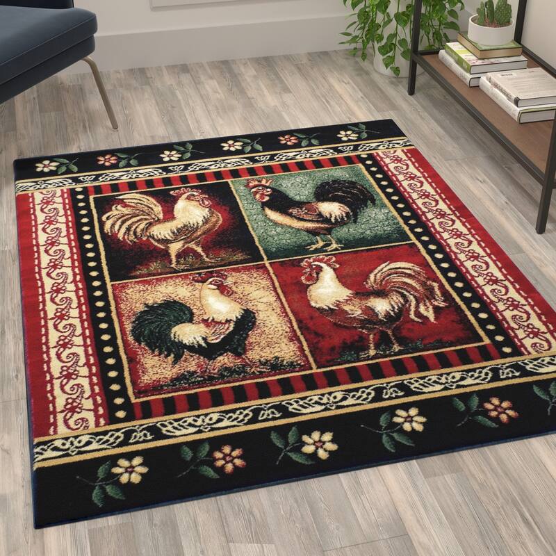 Rustic Cabin Style Vintage Rooster Themed Area Rug