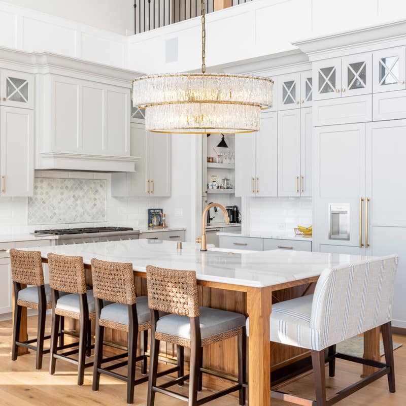 KAWOTI 2-Tier Modern Glam Chandelier with Textured Glass