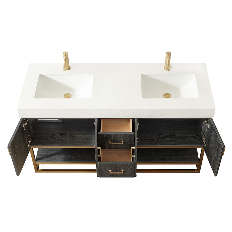 Alistair Bath Vanity with Grain White Stone Top and Mirror