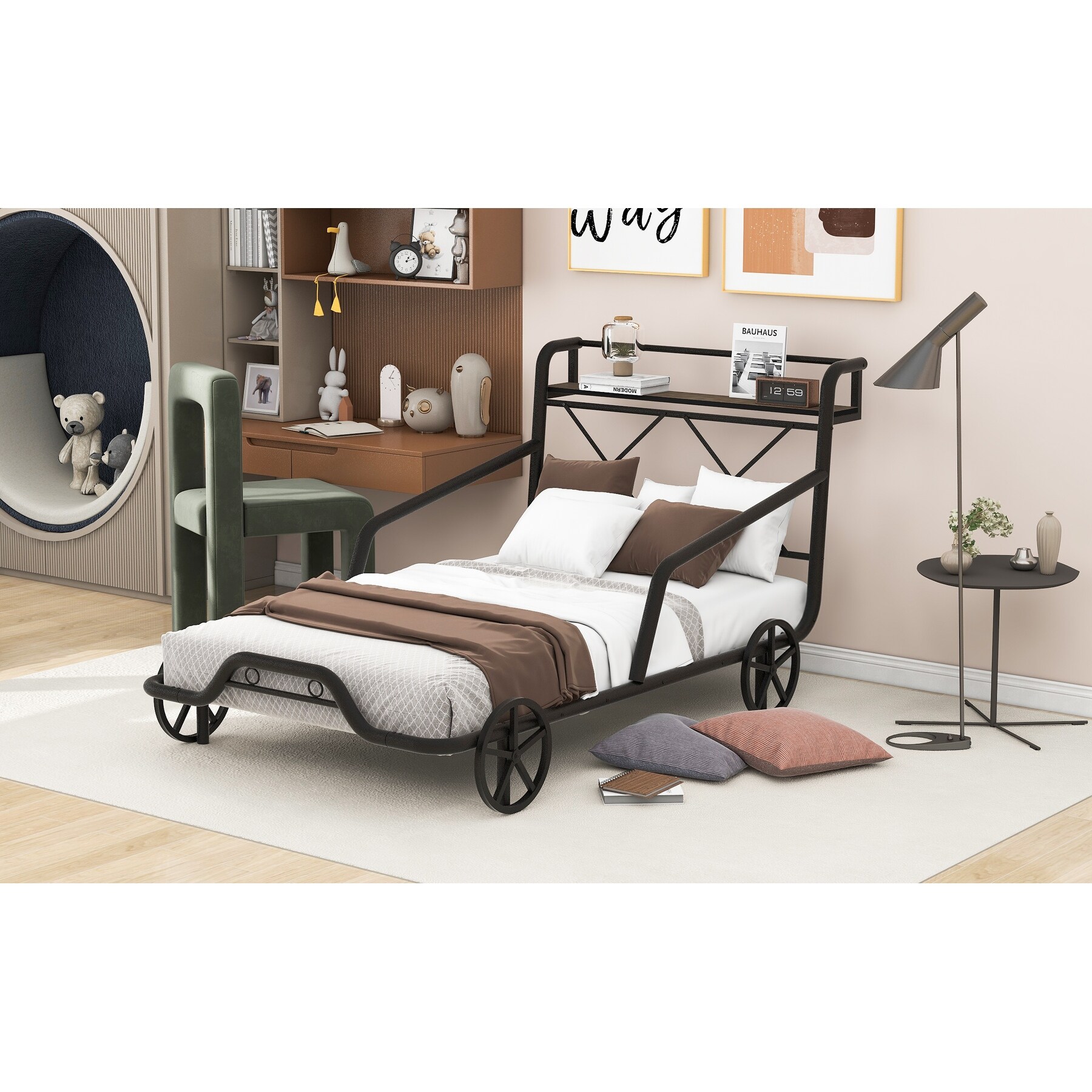 Twin Metal Single Bed Cart Model Storage