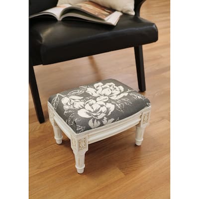 Grey Magnolia Footstool with antique white finish